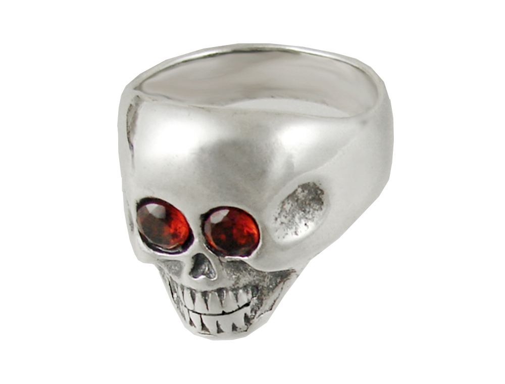 Sterling Silver Skull Face Ring With Faceted Garnet Eyes Size 9